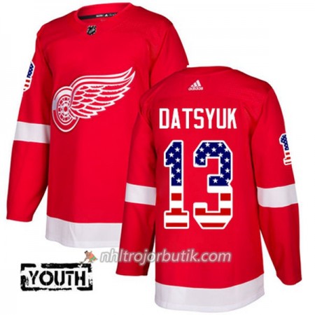 Barn Ishockey Detroit Red Wings Tröja Pavel Datsyuk 13 Adidas 2017-2018 Röd USA Flag Fashion Authentic